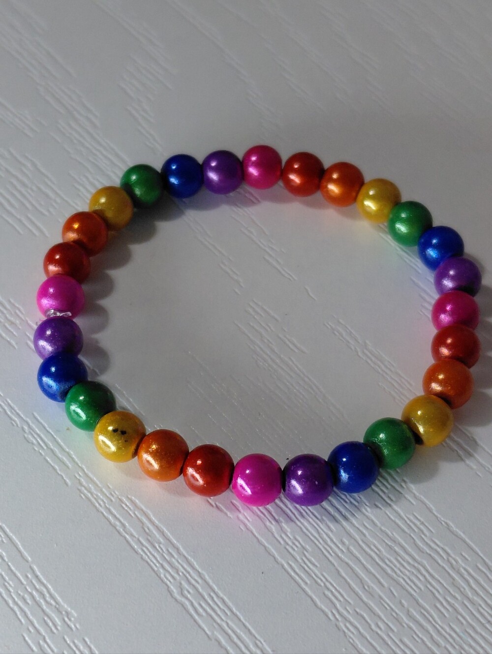Hand Made Kids Rainbow Beaded Stretch Bracelet — Multicolor 5.5 Inches - Picture 6 of 11